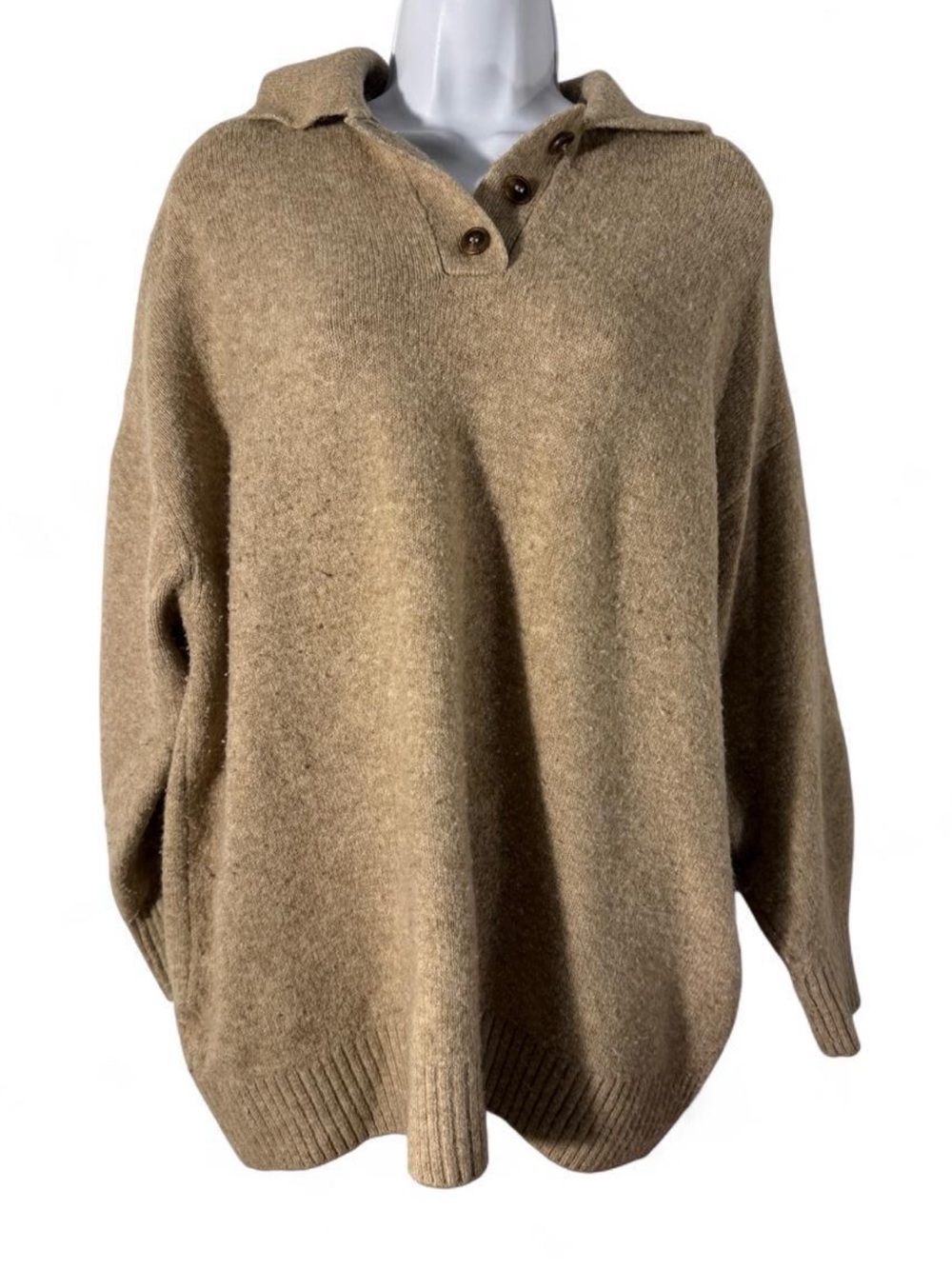 Mango Button Polo Turtleneck Sweater in Light Brown